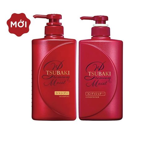 Dầu Gội và Dầu Xả Tsubaki Premium Moist Dưỡng Tóc Bóng, Mượt  490ml (Đỏ)