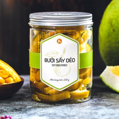 Bưởi Sấy Dẻo, 225g, Hũ, Mẫu Nắp Nhôm, L'angfarm