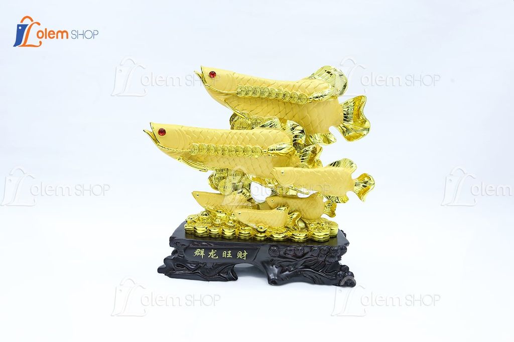 Tượng phong thủy đàn Cá Rồng xi vàng, chiêu tài lộc (40 x 13 x 34cm)