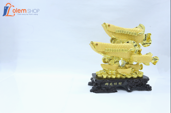 Tượng phong thủy đàn Cá Rồng xi vàng, chiêu tài lộc (40 x 13 x 34cm)