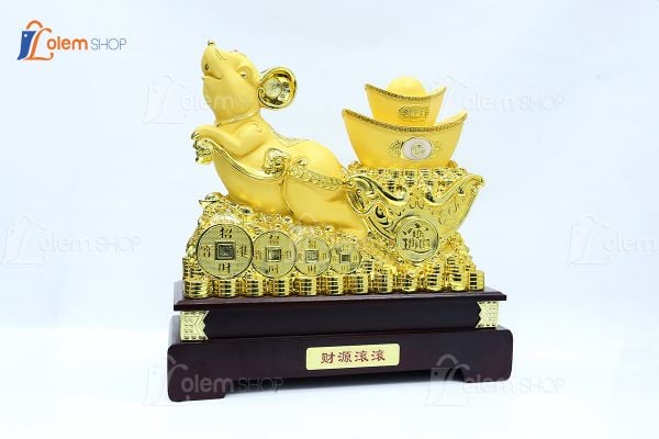 Tượng phong thủy Chuột kéo thỏi vàng xi 58 x 16 x 49 cm