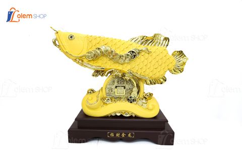 Tượng phong thủy Cá Rồng xi vàng, chiêu tài lộc (46 x 39 x 16cm)