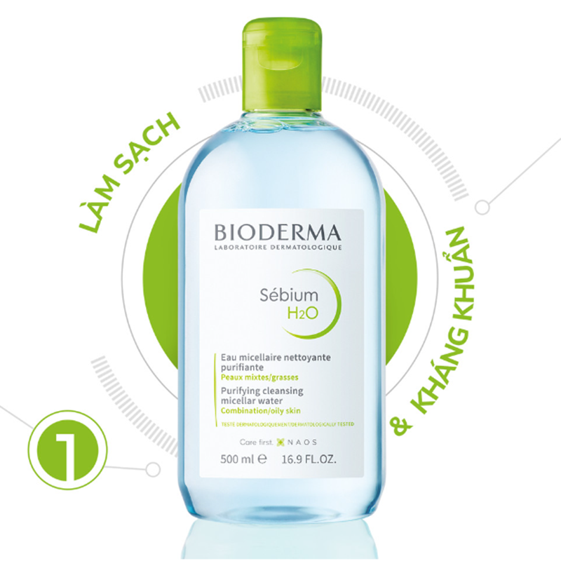 Tẩy Trang Bioderma 500ml Sebium H2o Xanh Nắp Nhấn