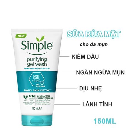 Sữa Rửa Mặt Simple 150ml Dạng Gel Kiểm Soát Nhờn