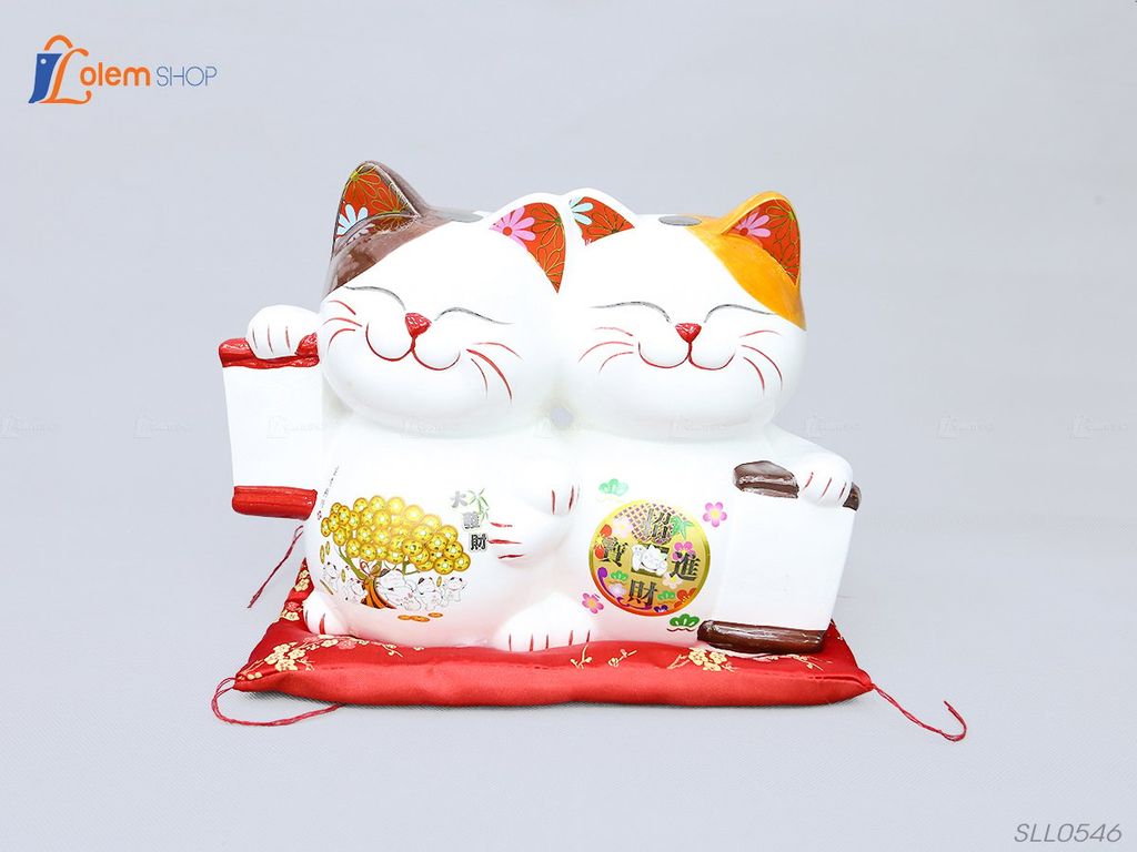 Tượng đôi Mèo thần tài Maneki Neko mang tiền tài, may mắn