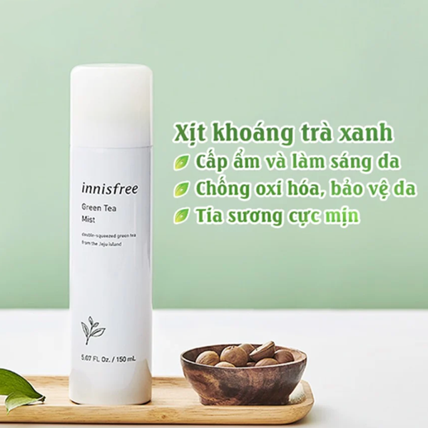 Nước Xịt Khoáng innisfree Green Tea Mist, Giúp làm sạch bụi bẩn, hút nhờn và ngăn ngừa những dấu hiệu làm lão hoá da