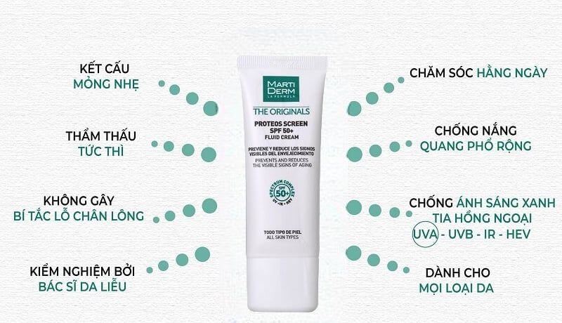 Kem Chống Nắng Martiderm 40ml The Originals Proteos Screen Fluid Cream Spf50