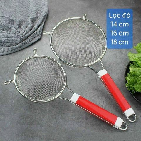 Rổ Lọc Inox Cán Đỏ Xịn