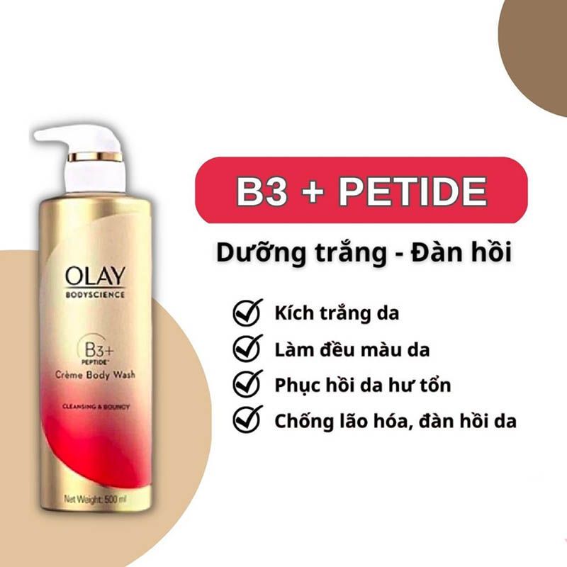 Sữa Tắm Olay 500ml B3+ Peptide Cleansing & Bouncy