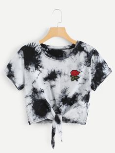 AT crop top nữ tie dye đốm màu đen