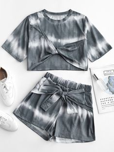 Áo thun tie dye sọc xám