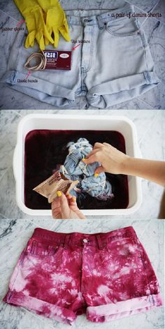 Quần short jean tie dye hồng