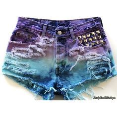 Quần short jean dip dye 2 màu tím blue