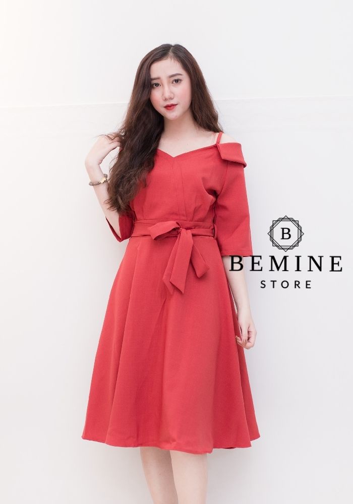 M467 - Đầm 2 dây bẹt vai cột eo - Gạch