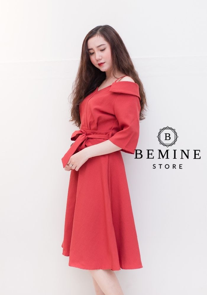 M467 - Đầm 2 dây bẹt vai cột eo - Gạch