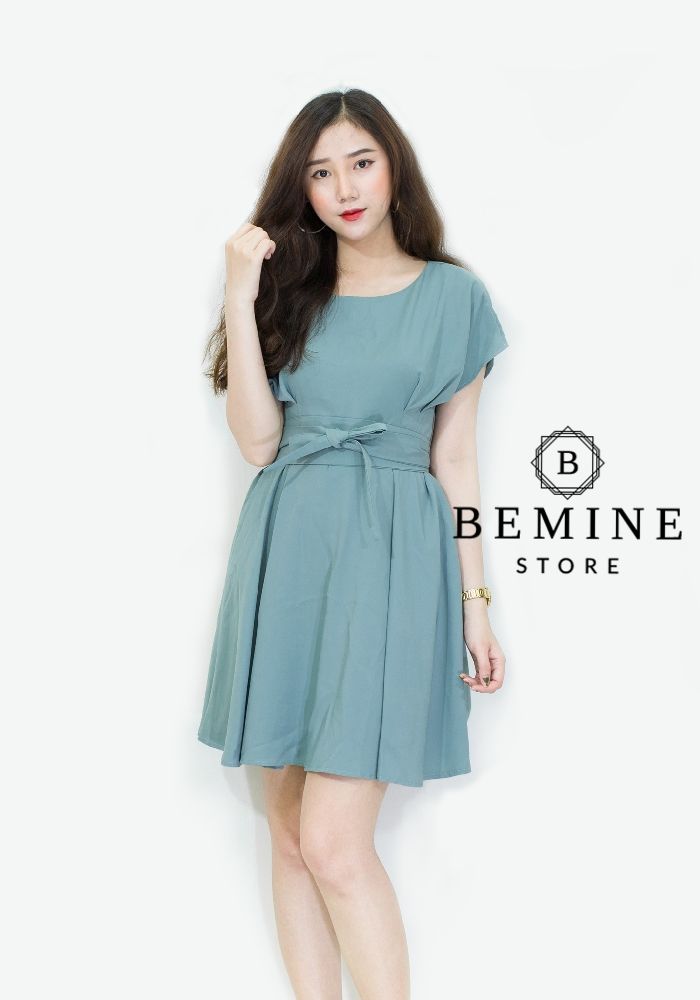 M532 - Đầm xếp ly eo tay cánh dơi - Xanh
