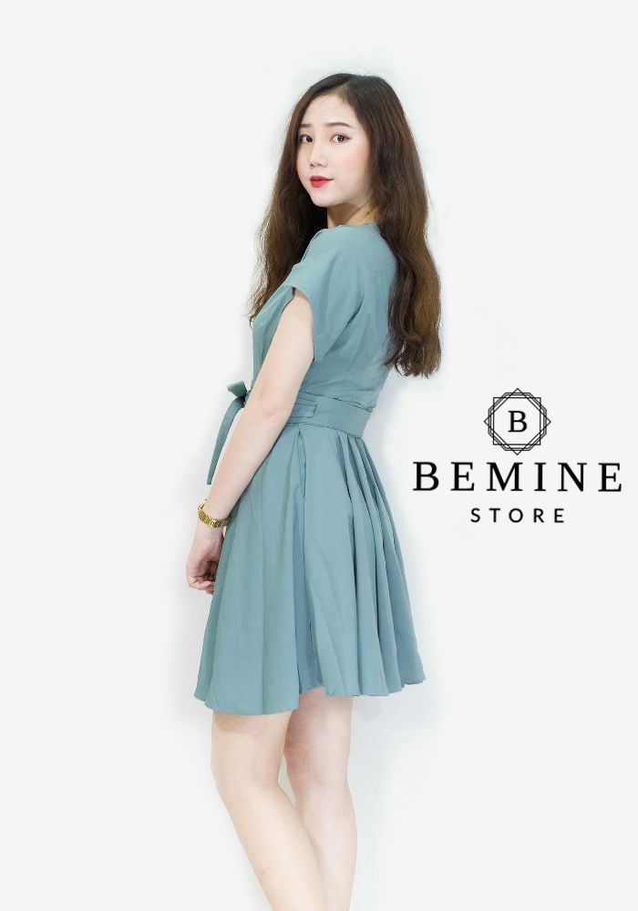 M532 - Đầm xếp ly eo tay cánh dơi - Xanh