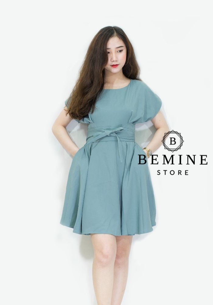 M532 - Đầm xếp ly eo tay cánh dơi - Xanh
