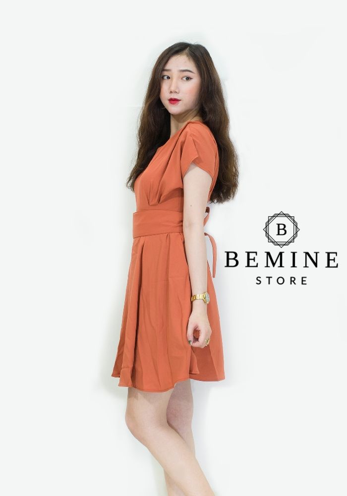 M532 - Đầm xếp ly eo tay cánh dơi - Gạch