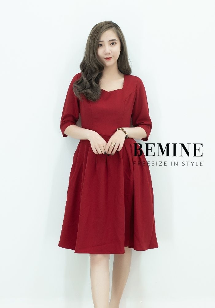 M666 - Đầm tuyết mưa xếp ly tùng - Đỏ