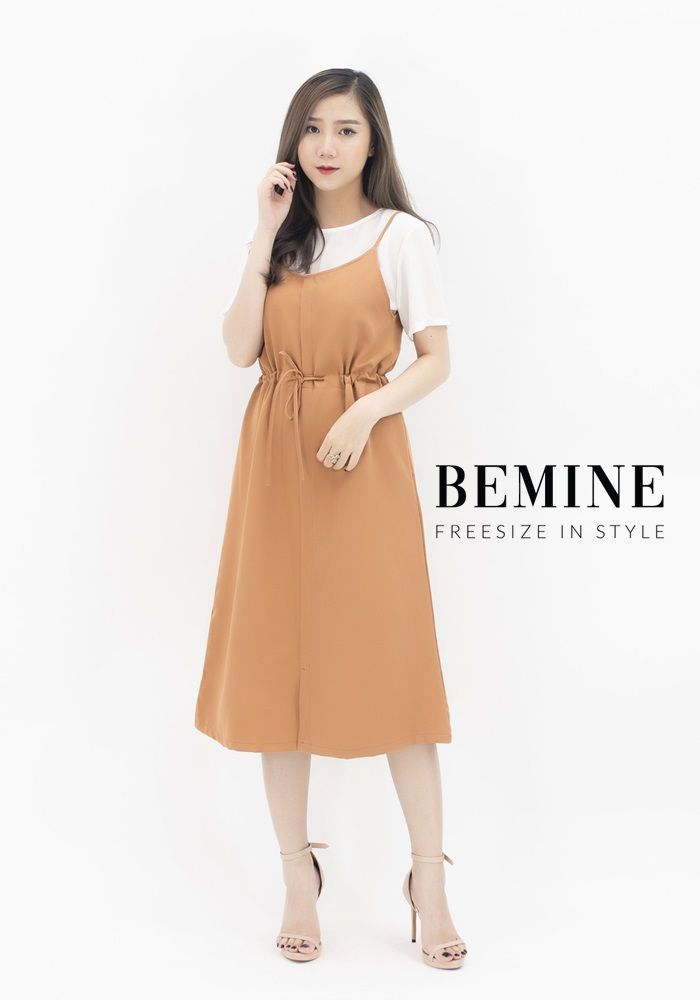 M725 - Đầm yếm 2 dây kèm ao voan - Nâu