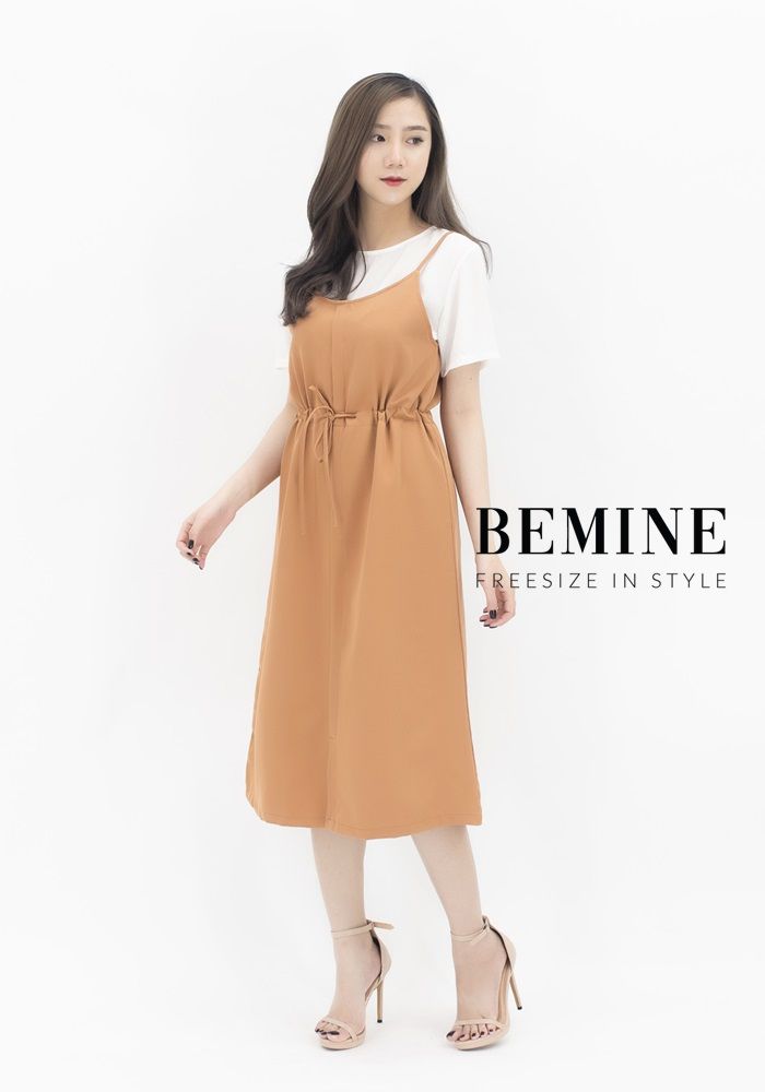 M725 - Đầm yếm 2 dây kèm ao voan - Nâu