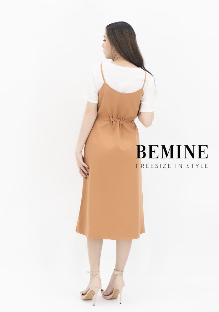 M725 - Đầm yếm 2 dây kèm ao voan - Nâu