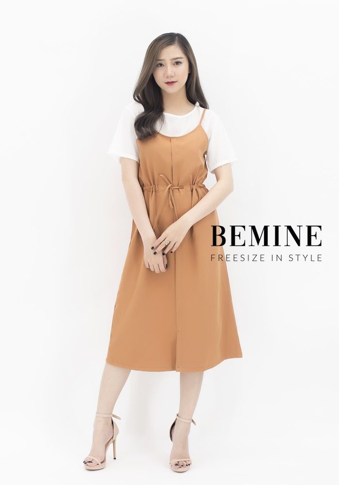 M725 - Đầm yếm 2 dây kèm ao voan - Nâu