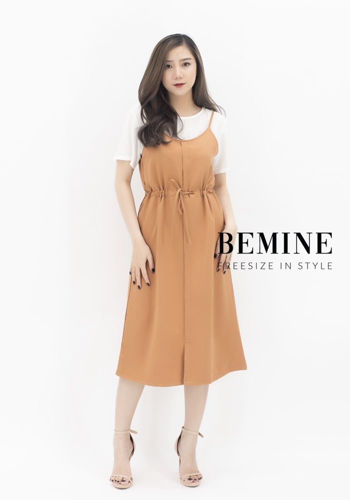M725 - Đầm yếm 2 dây kèm ao voan - Nâu