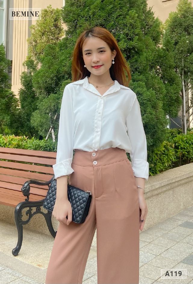 A119TRANG - Áo sơ mi phom rộng tay dài