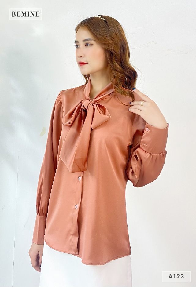A123XI MUOI - Áo sơ tay dài nơ cổ
