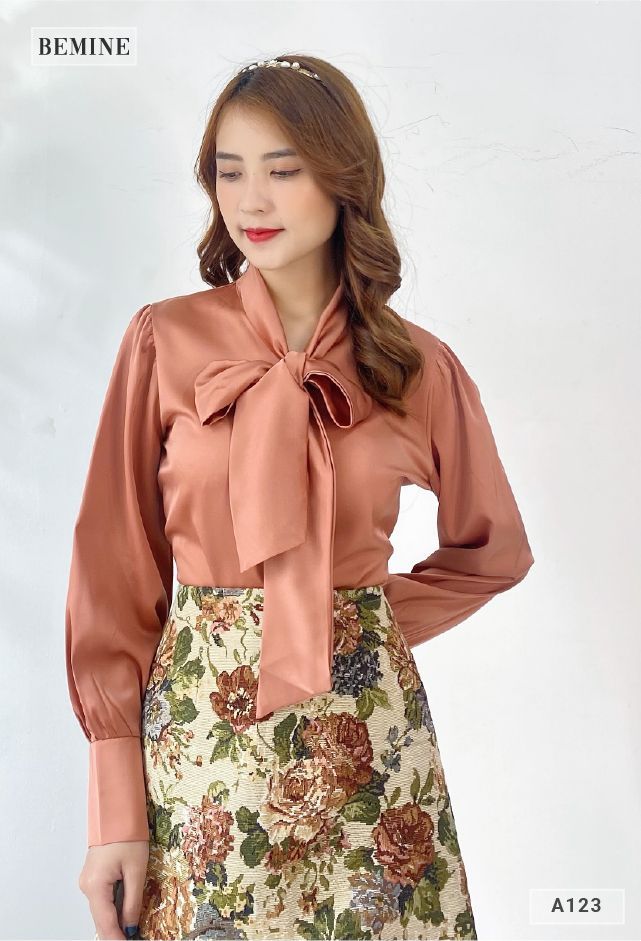A123XI MUOI - Áo sơ tay dài nơ cổ