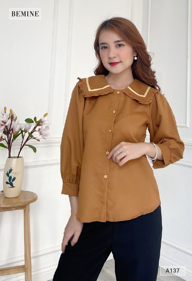 A137NAU - Aó tay lỡ cổ sơ mi bèo