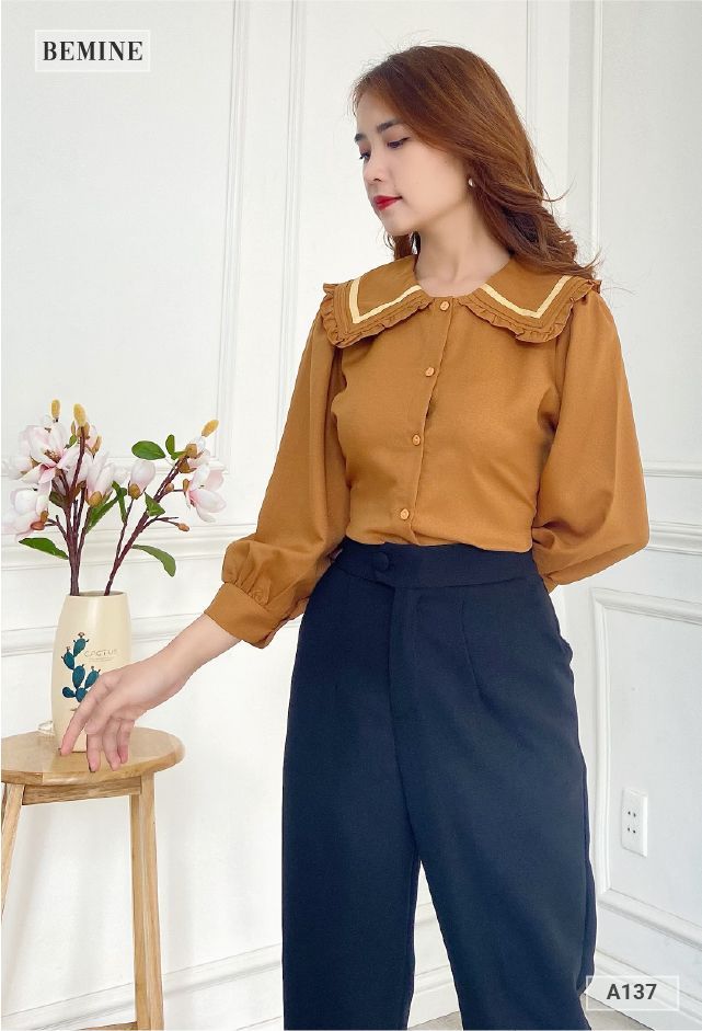 A137NAU - Aó tay lỡ cổ sơ mi bèo