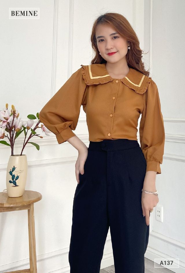 A137NAU - Aó tay lỡ cổ sơ mi bèo