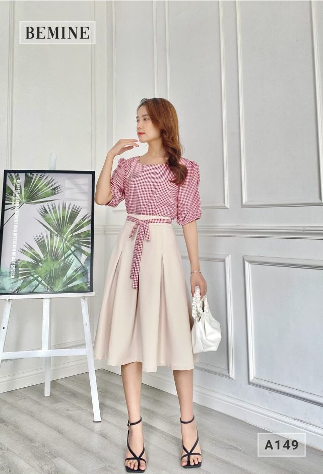 A149DO - Áo tay bồng cổ tròn