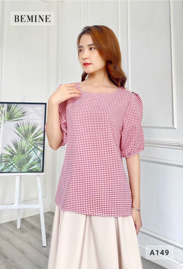 A149DO - Áo tay bồng cổ tròn
