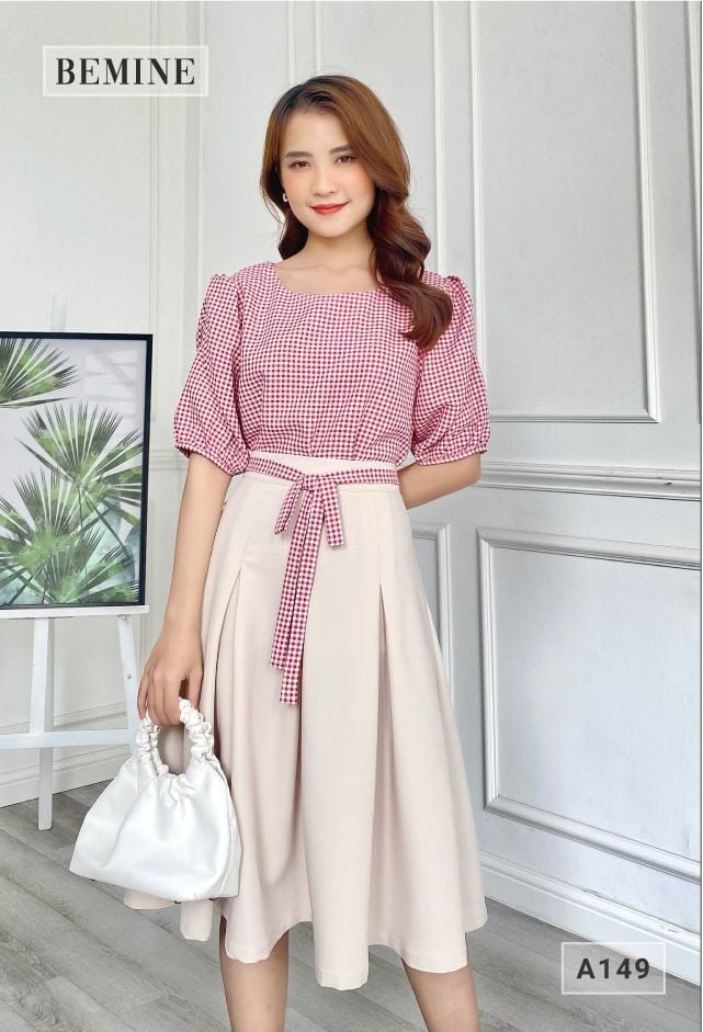 A149DO - Áo tay bồng cổ tròn