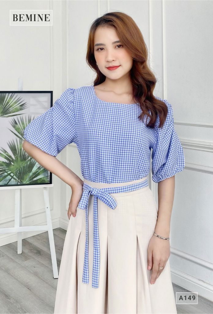 A149XANH - Áo tay bồng cổ tròn