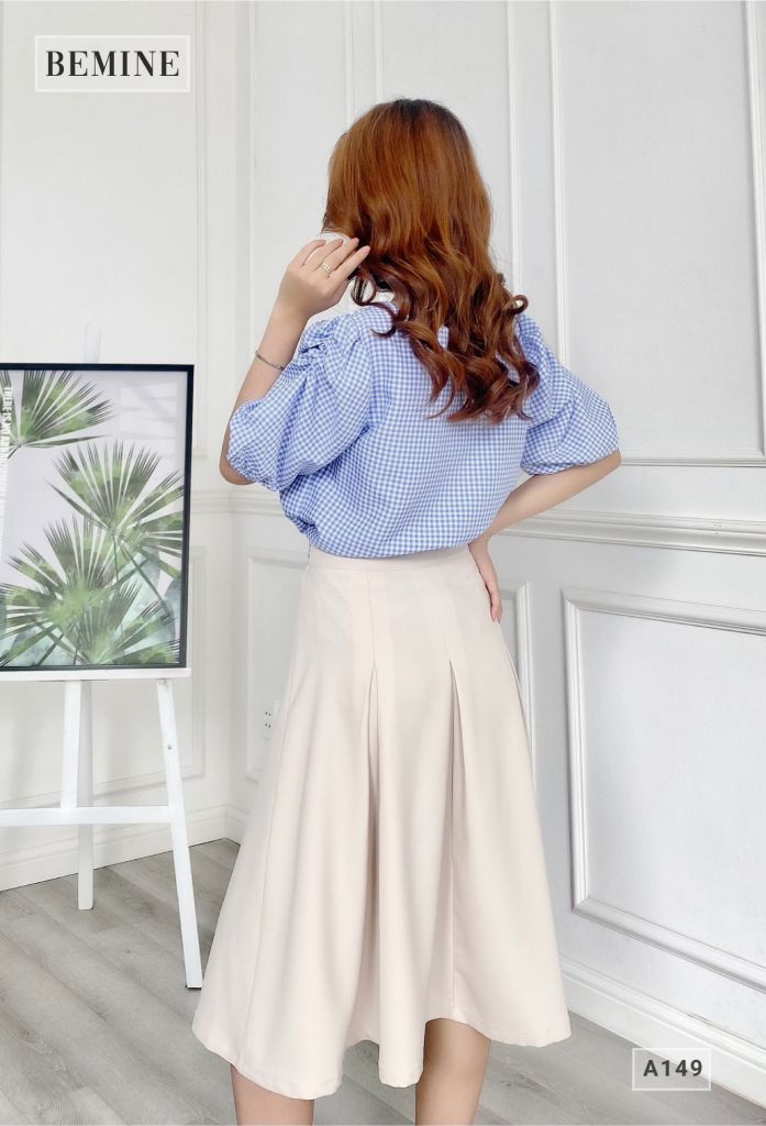 A149XANH - Áo tay bồng cổ tròn