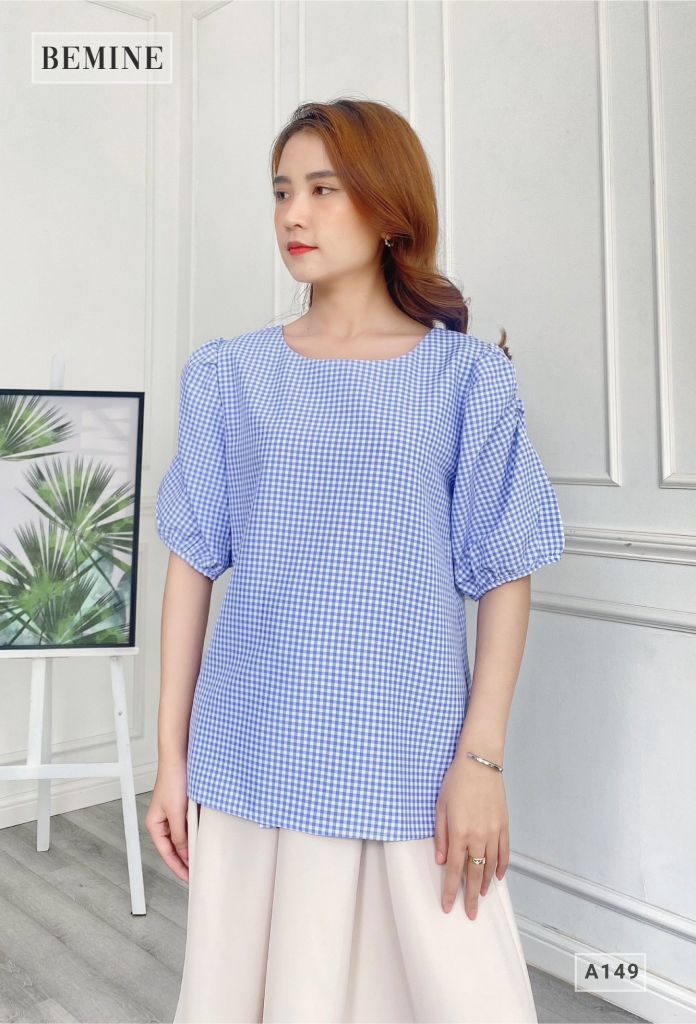 A149XANH - Áo tay bồng cổ tròn