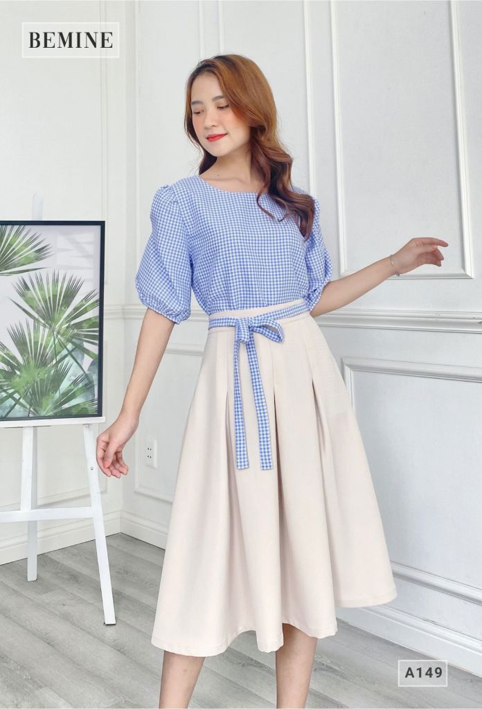 A149XANH - Áo tay bồng cổ tròn