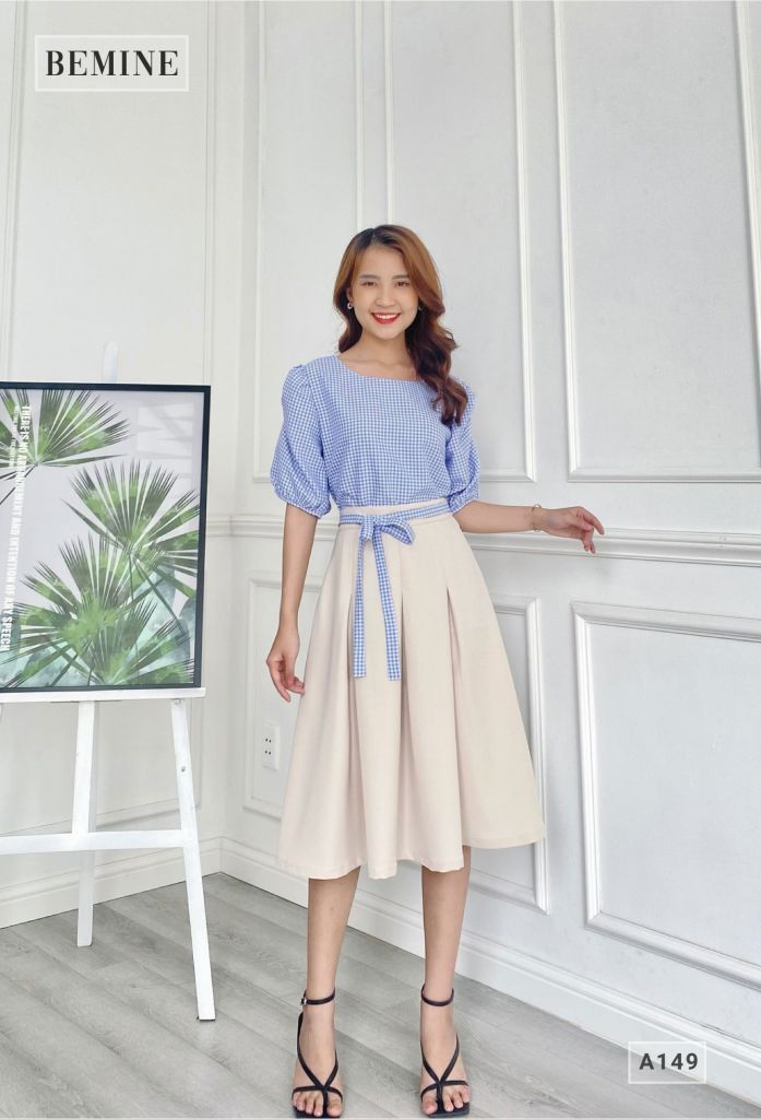 A149XANH - Áo tay bồng cổ tròn