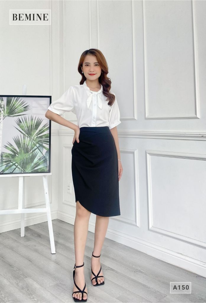 A150TRANG - Áo sơ mi tay ngắn cổ nơ