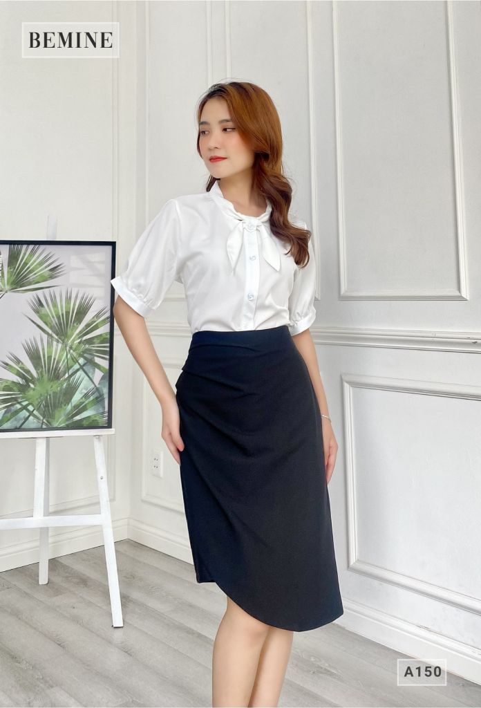 A150TRANG - Áo sơ mi tay ngắn cổ nơ