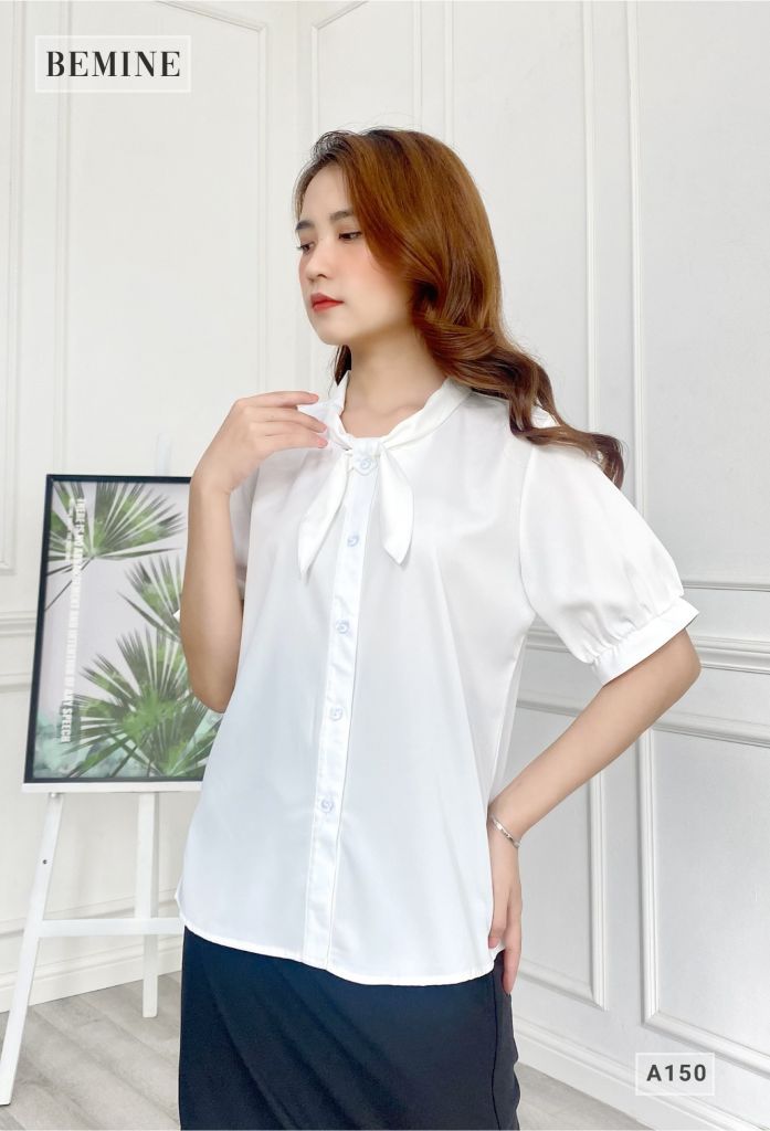 A150TRANG - Áo sơ mi tay ngắn cổ nơ