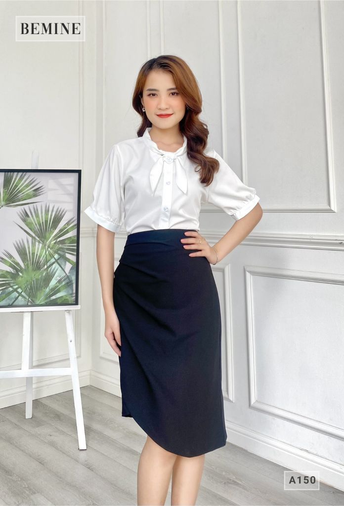 A150TRANG - Áo sơ mi tay ngắn cổ nơ