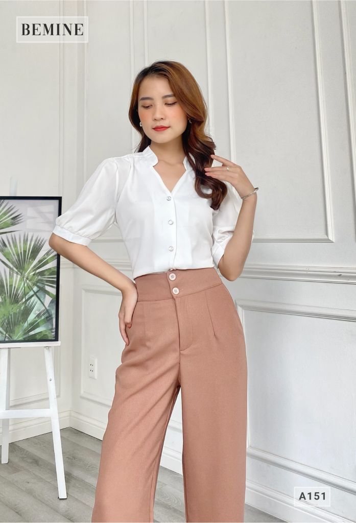 A151TRANG - Áo sơ mi cổ trụ tay ngắn