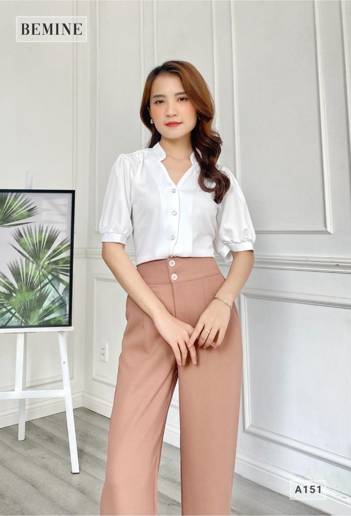 A151TRANG - Áo sơ mi cổ trụ tay ngắn