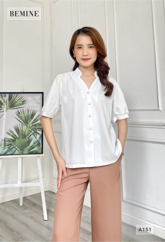 A151TRANG - Áo sơ mi cổ trụ tay ngắn